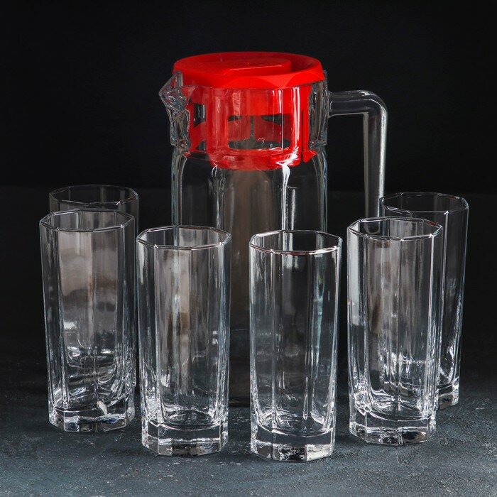 Набор питьевой стеклянный Kosem 7 предметов: кувшин 15 л стаканы 300 мл 6 шт