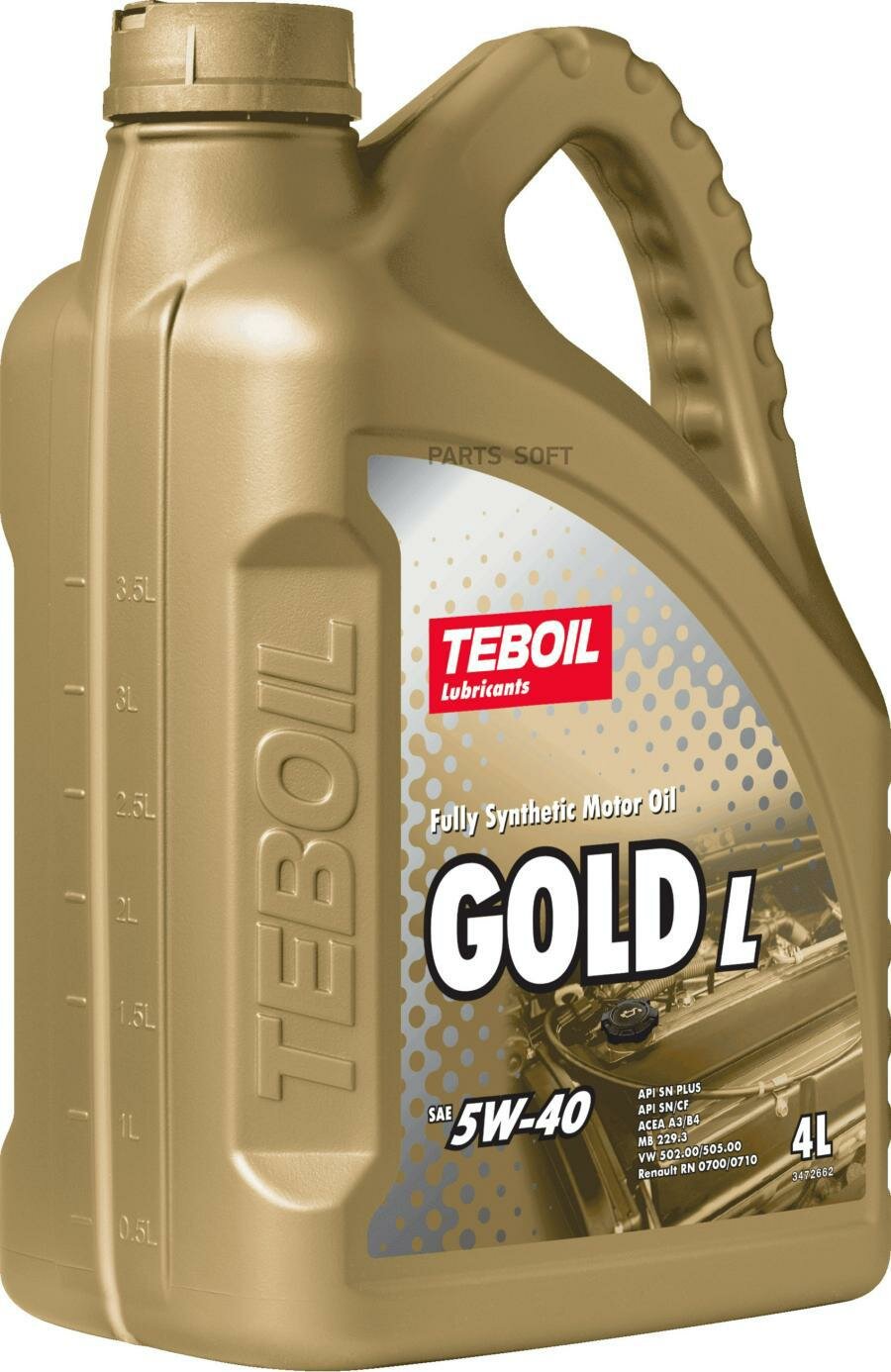 TEBOIL 3475041 TEBOIL Gold L 5W-40 (4L)_масо мот.! синт.\ API SN/SN PLUS/CF ACEA A3/B4 VW 502.00/505.00