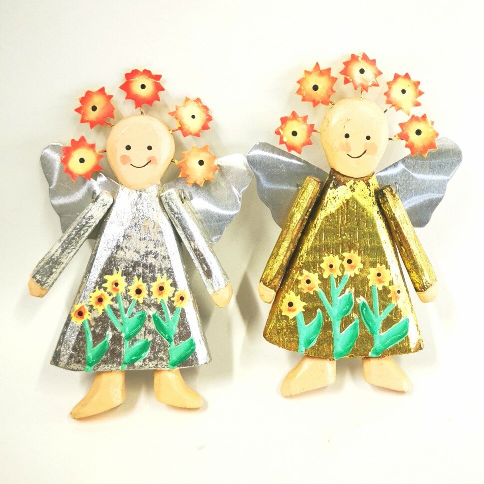 фото Деревянная фигурка магнит "Ангел" серебро, золото