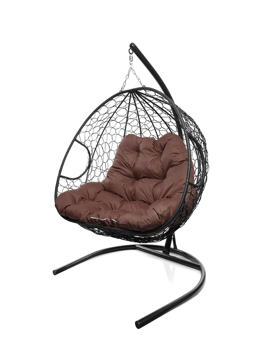 Подвесное кресло из ротанга "Для двоих" черное с коричневой подушкой M-GROUP