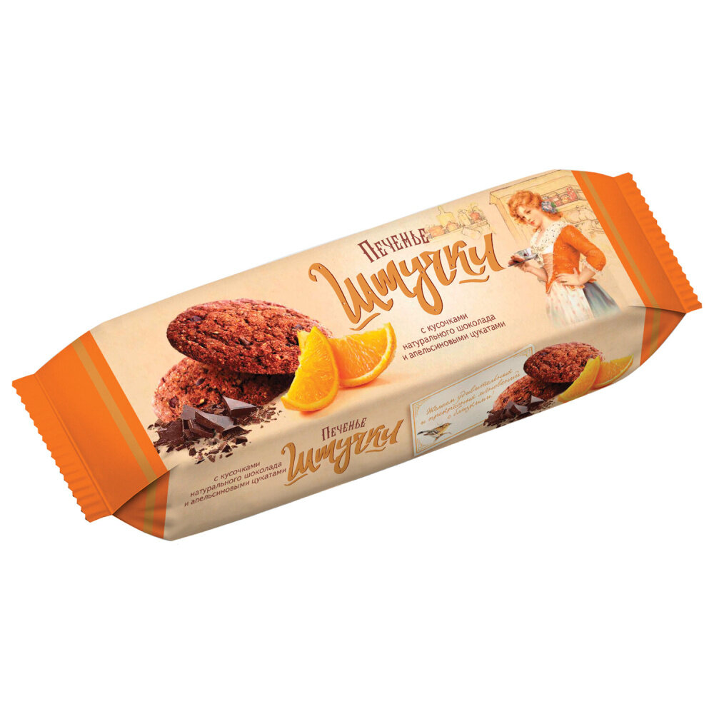 Печенье овсяное штучки с кусочками шоколада и апельсиновыми цукатами, сдобное, 160 г, 60261152 упаковка 6 шт.