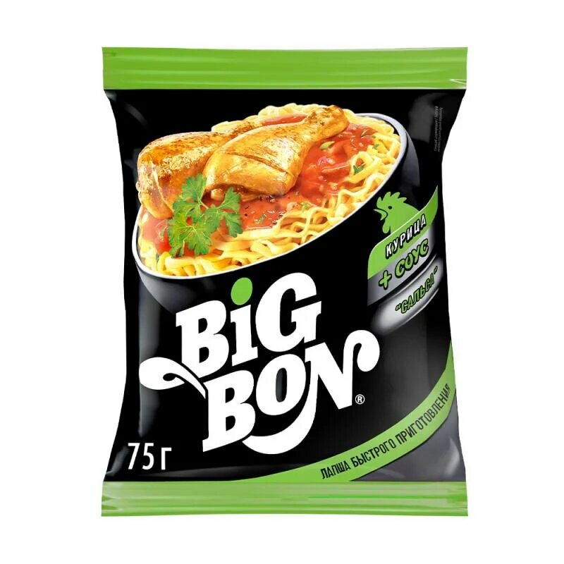 Лапша быстрого приготовления "Big Bon ". Курица + соус Сальса, 75г. 5шт.