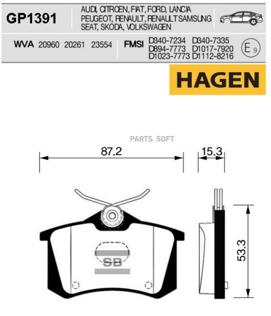 SANGSIN BRAKE GP1391 Колодки задние VAG / Renault / Peugeot SANGSIN BRAKE GP1391