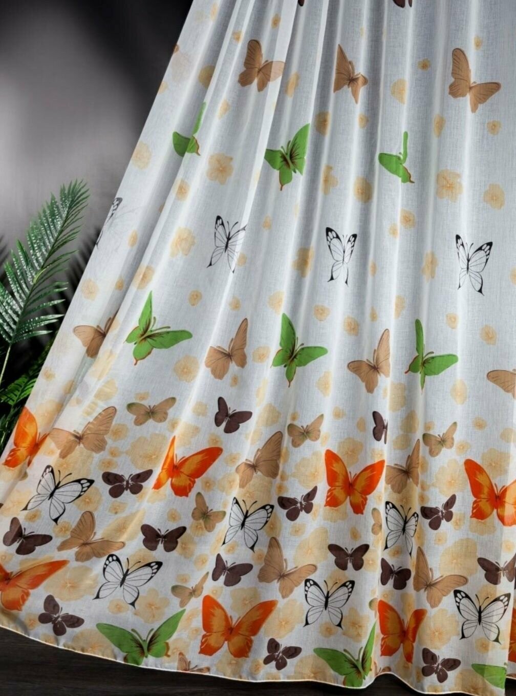 фото Тюль для комнаты кухни под лён с бабочками