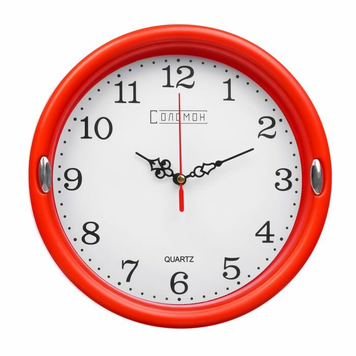фото Часы настенные, форма круглая, 23 см, плавный ход, цвет красный