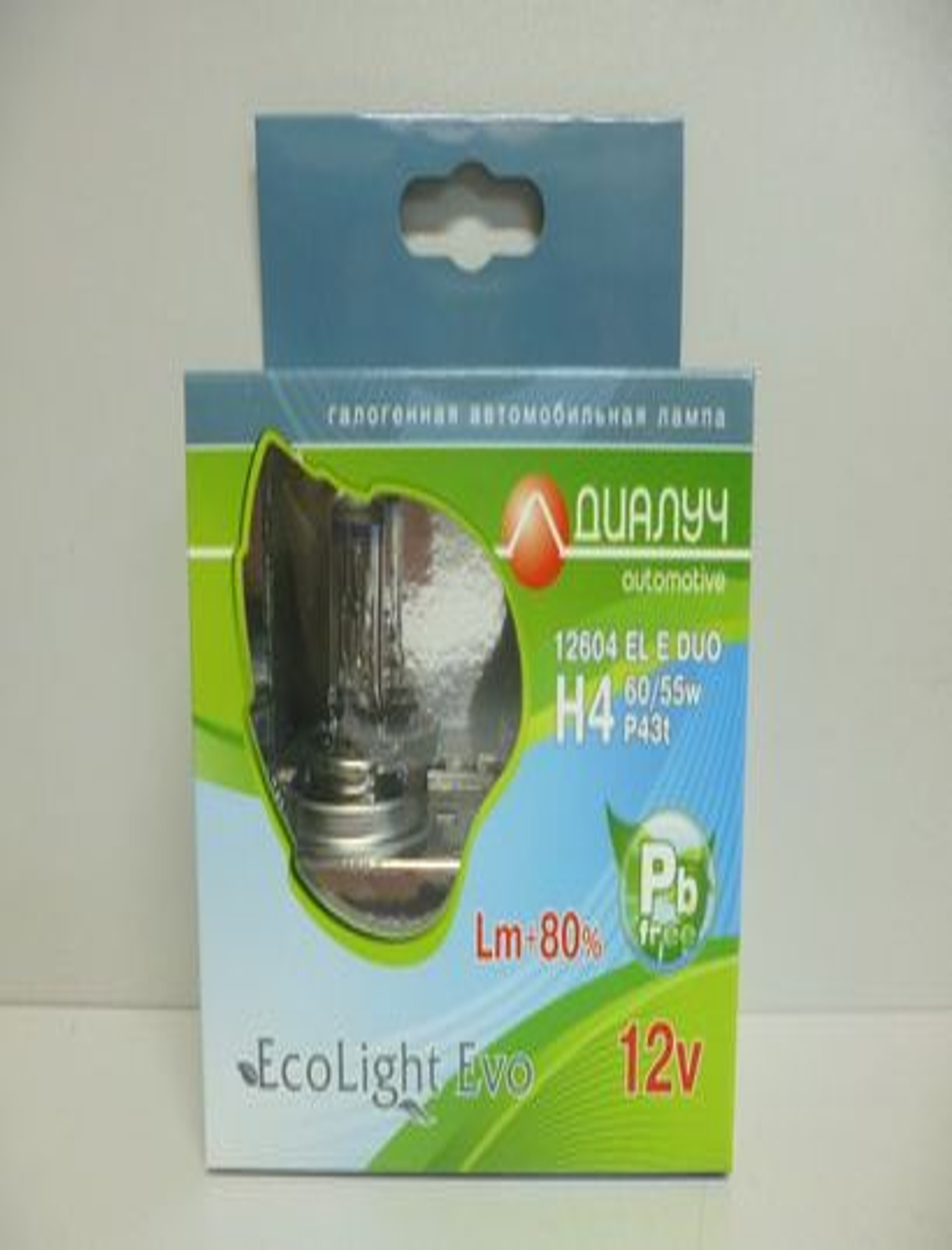 фото Лампа ДиаЛУЧ H4-12- 60/55+80% 4500K EcoLight Evo ярко-белая набор из 2шт (6/60)