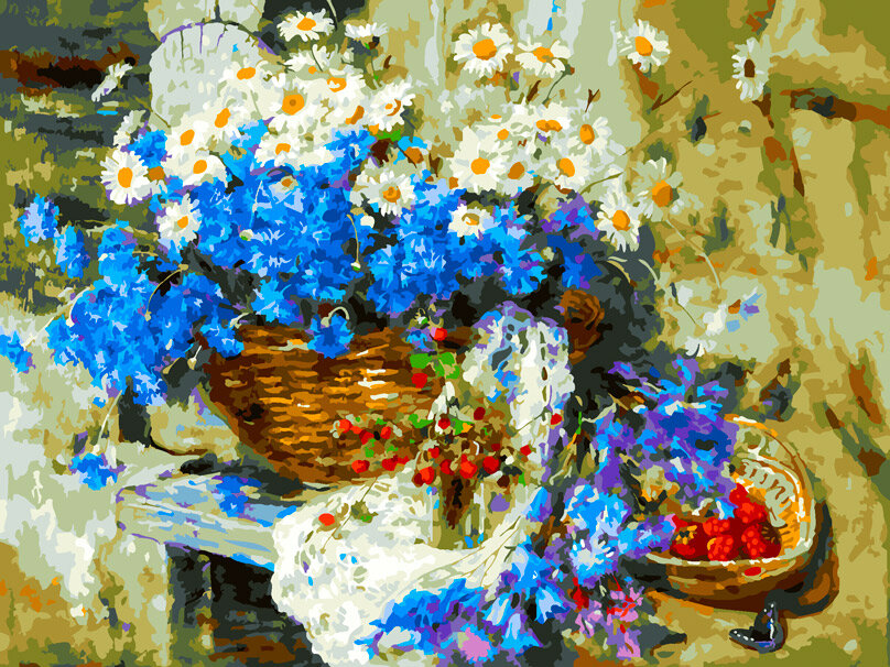 Картина по номерам Белоснежка «Корзина полевых цветов» (30х40 см холст на подрамнике)