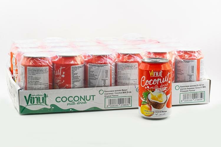 Напиток безалкогольный негазированный Vinut кокосовое молоко со вкусом Манго 330 мл ж\б Упаковка 24 шт