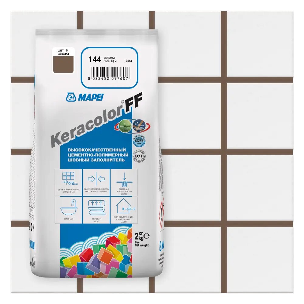 Затирка цементная Mapei Keracolor FF 144 цвет шоколад 2 кг