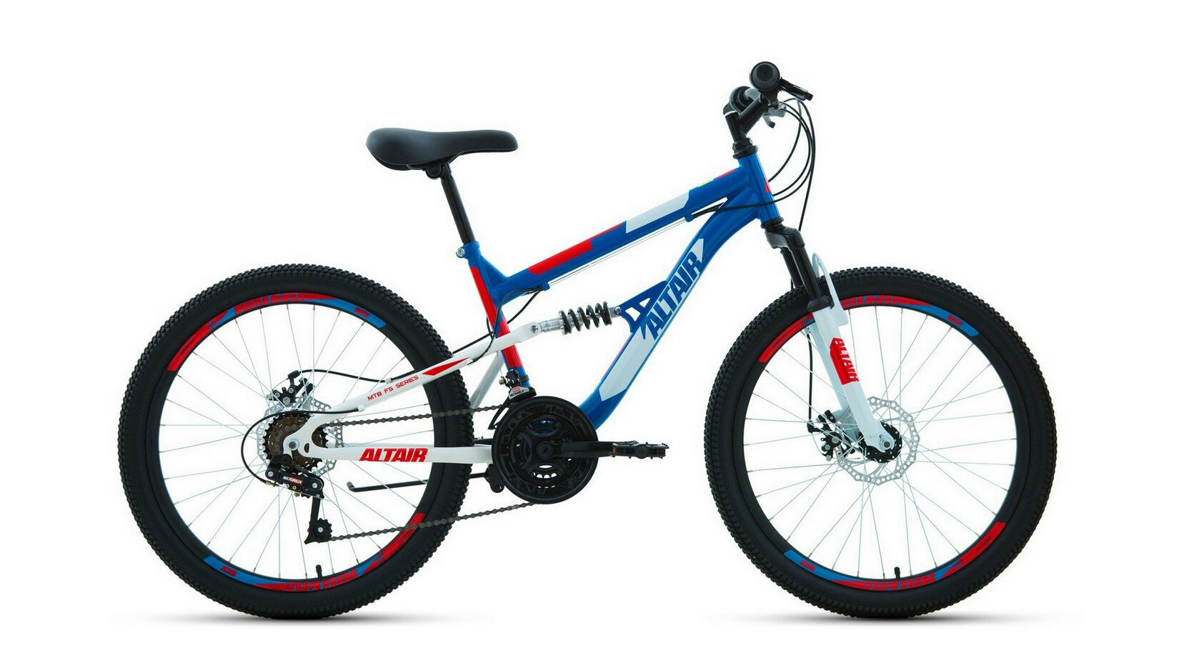Велосипед FORWARD ALTAIR MTB FS 24 D, колесо 24', рост 15', сезон 2023-2024, синий/красный