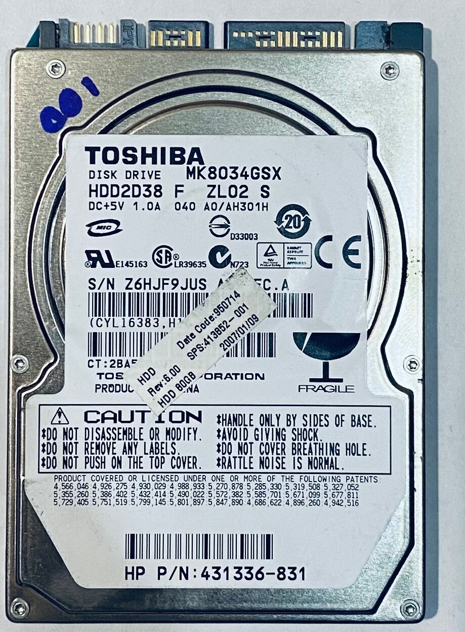 Жесткий диск 2.5" Toshiba 80 Гб MK8034GSX