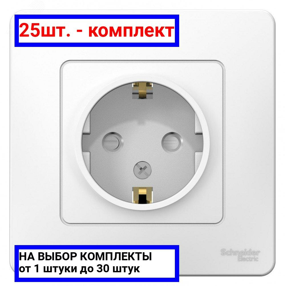 25шт. - BLANCA скрытой установки розетка с заземлением со шторками, 16А, 250В, белый / Systeme Electric; арт. BLNRS001111; оригинал / - комплект 25шт