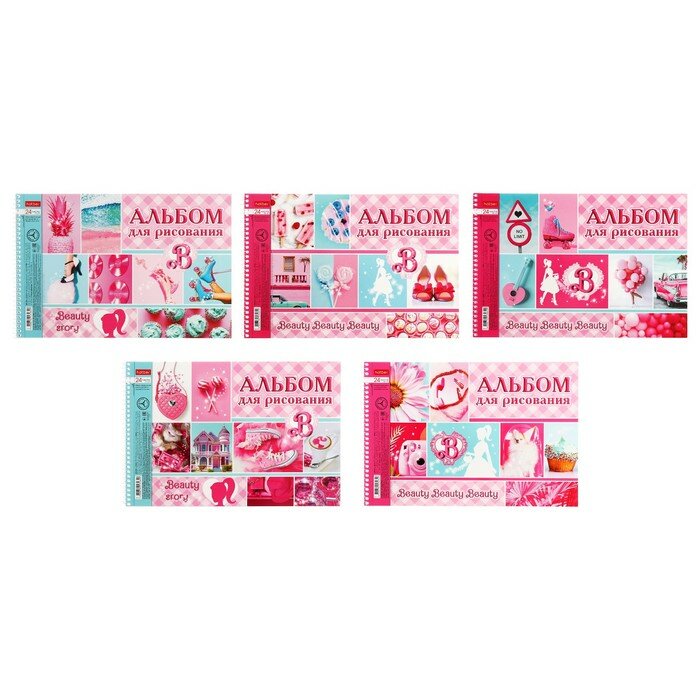 фото Альбом для рисования А4, 24 листа, на гребне, PINK, обложка мелованный картон, перфорация на отрыв, блок 100 г/м2, микс