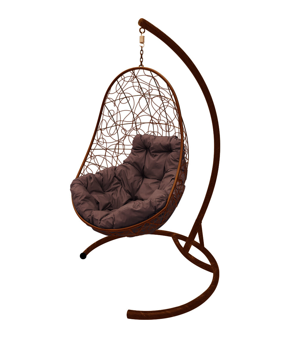 Подвесное кресло M-group овал с ротангом коричневое коричневая подушка