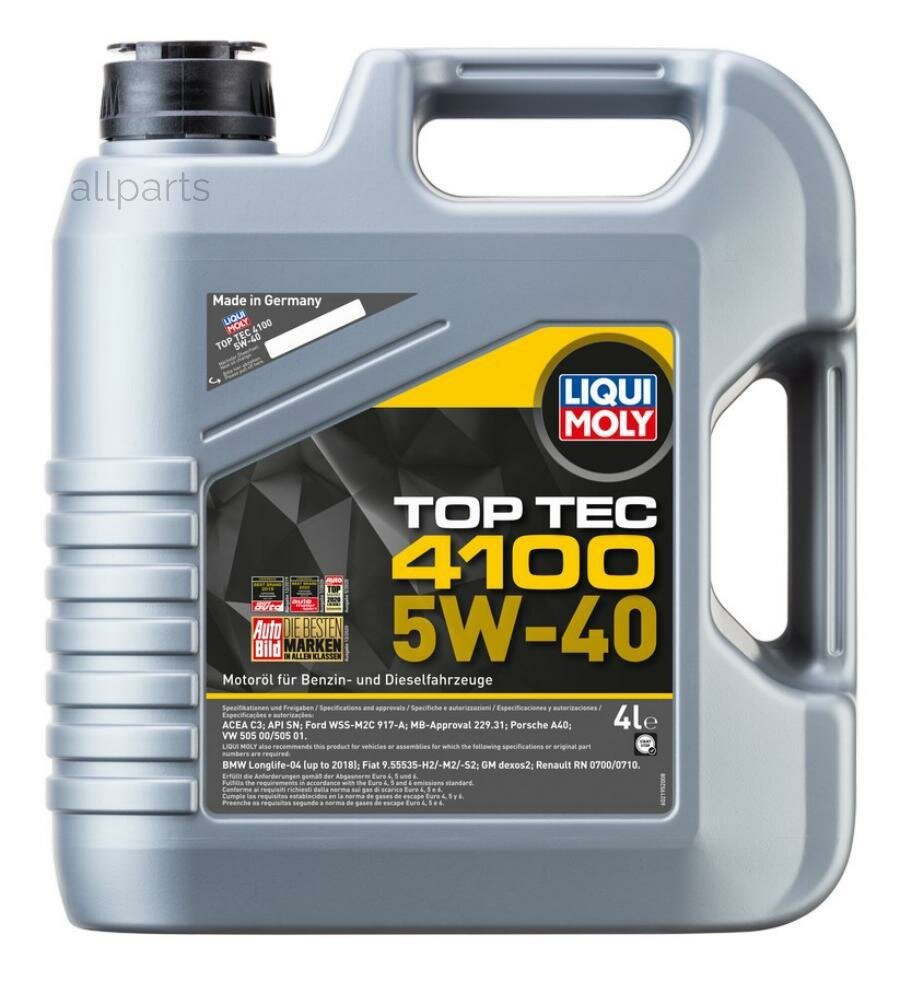 LIQUI MOLY 7547 Масло моторное LIQUI MOLY Top Tec 4100 5W-40 синтетическое 4 л 2195/7547