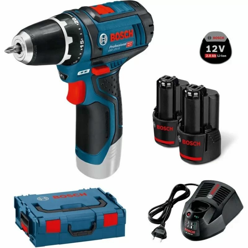 Дрель-шуруповерт Bosch GSR 12V-15-2-LI  2 x 20 Ah + L-Boxx (0601868109)