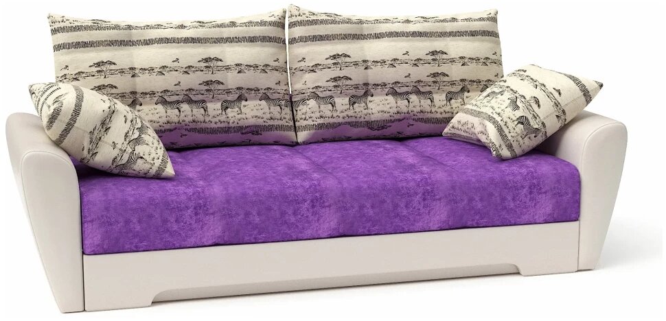 фото Диван прямой Амстердам еврокнижка розовый велюр/белая экокожа/подушки с зебрами