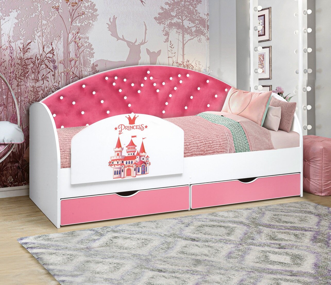 Matrix кровать с мягкой спинкой Софа корона, 160x80см., цвет розовый