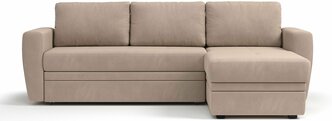 Угловой диван-кровать PUSHE раскладной Лакки, универсальный угол, велюр, бежевый Balance 130