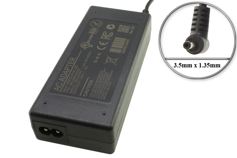 Адаптер (блок) питания 24V, 3A, 3.5mm x 1.35mm (WY12-018-36, PN12-018-36), для гибридной LED UV лампы маникюра и педикюра SNRQI T8, T8-A
