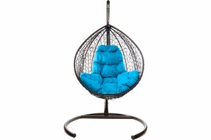 Подвесное кресло M-group капля складной, с ротангом коричневое голубая подушка