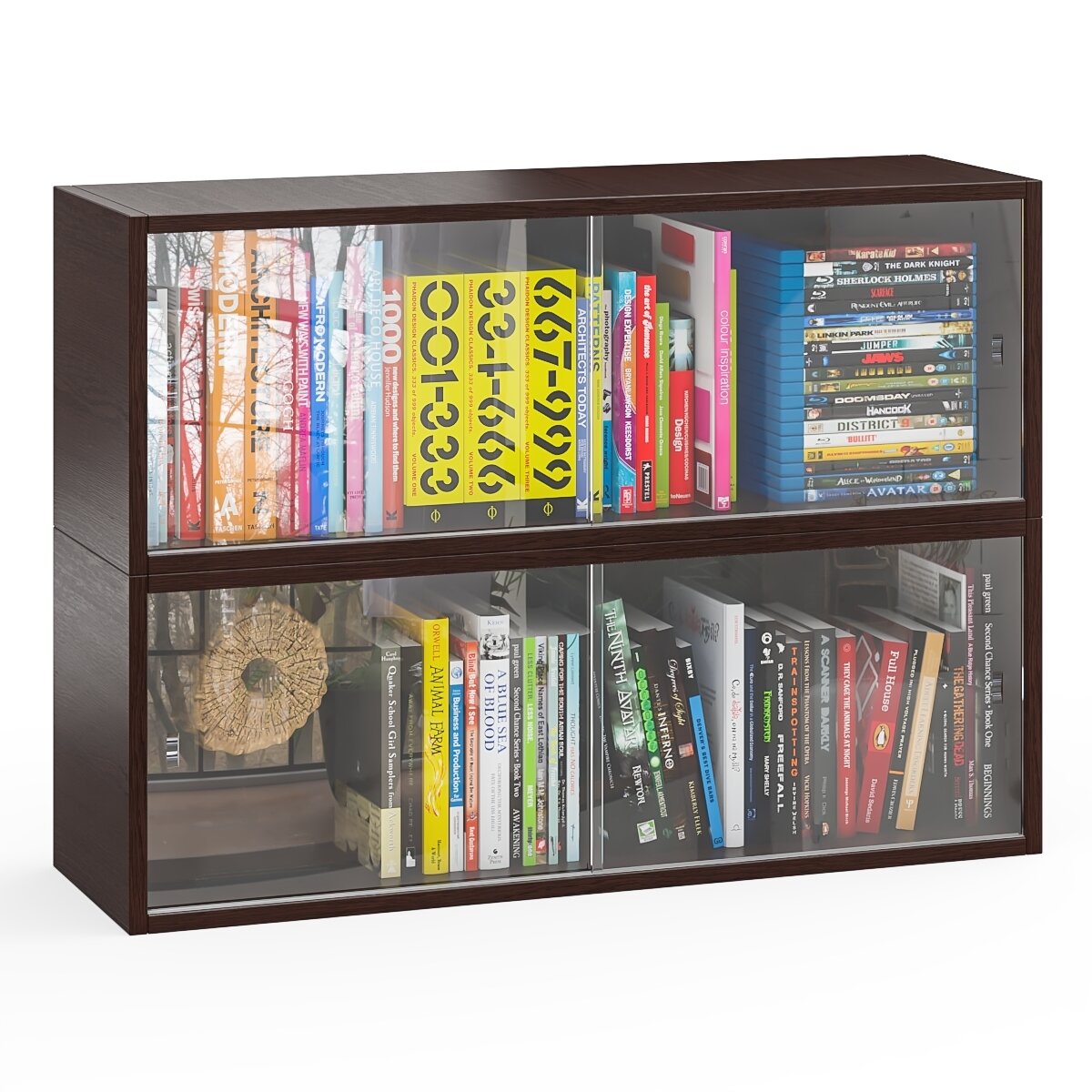 фото Две полки книжных С-МД-КН01, цвет венге, ШхГхВ размер каждой полки в отдельности: 83х25х30 см., стеклянные дверцы