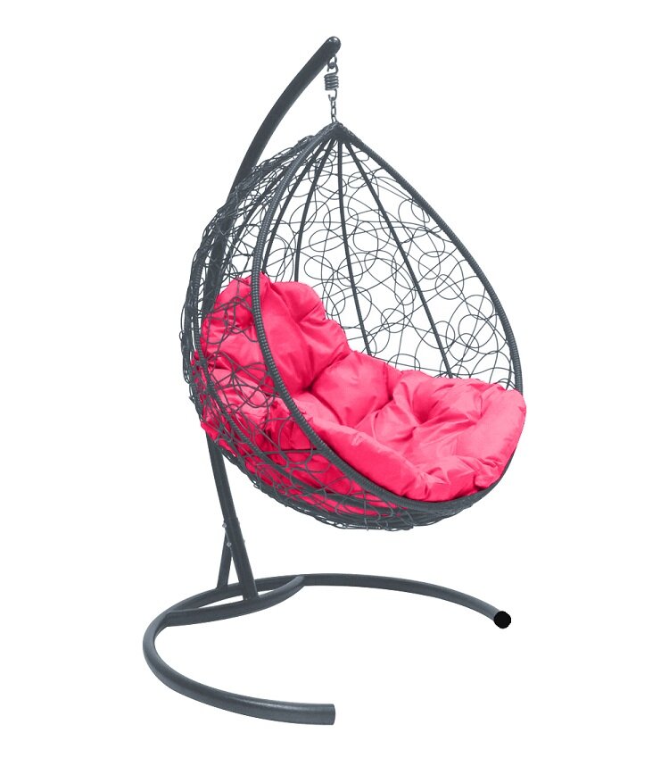 Подвесное кресло M-group капля с ротангом серое розовая подушка