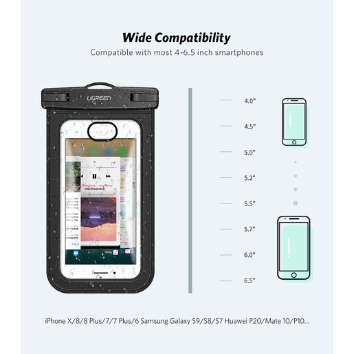 Чехол UGREEN водонепроницаемый для телефона, черный/прозрачный - фото №5