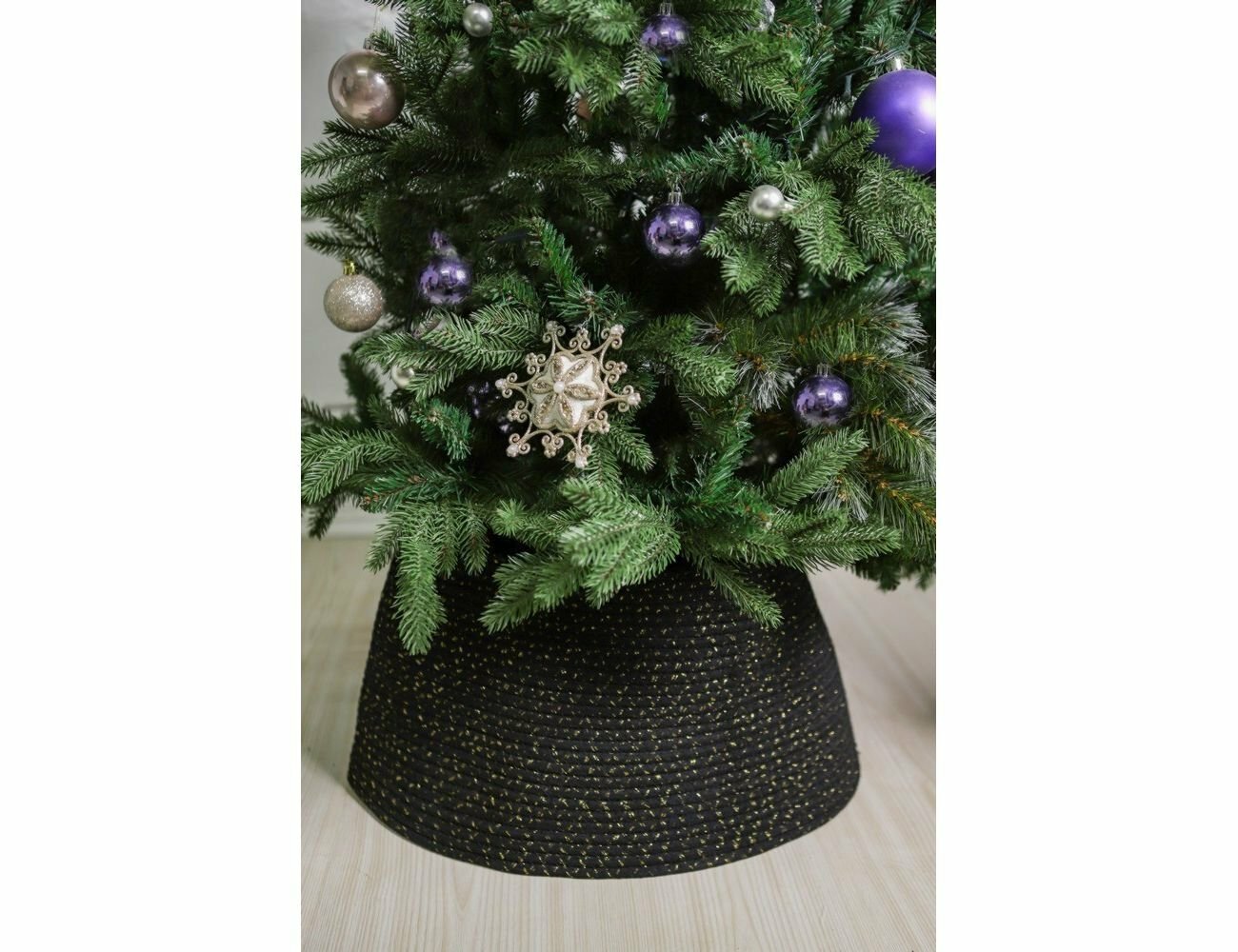 фото Корзина для основания елки хлопковая элегантность, черная, 57 см, Koopman International KR2990000