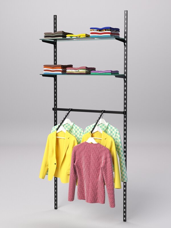 фото Настенная система с кронштейнами и прозрачными полками для одежды "LOFT" №4 90 x 30 x 240 см