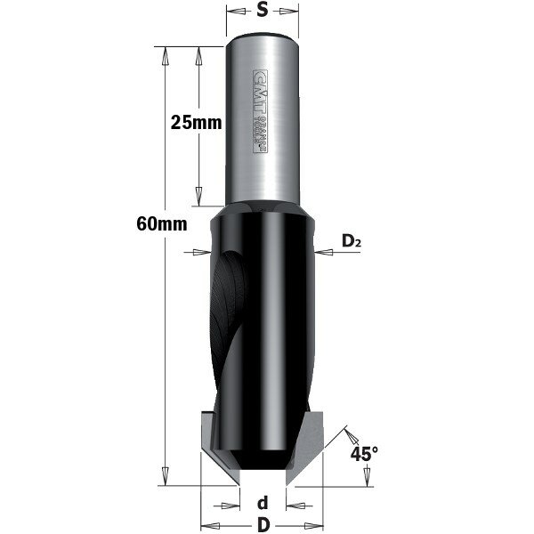 Зенкер специальный 45° HW Z2 S=10X25 D=5/16 RH CMT 521.516.11