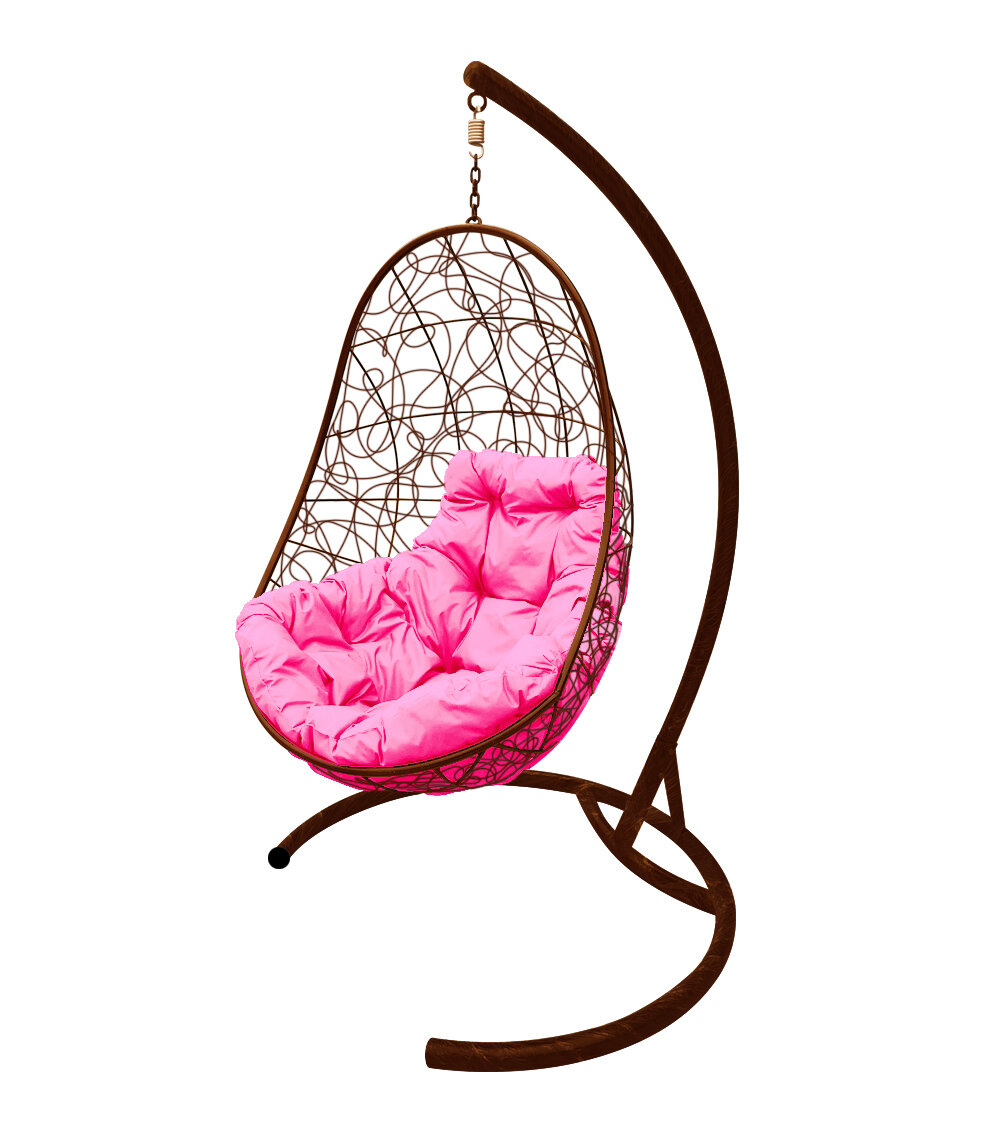Подвесное кресло M-group овал с ротангом коричневое розовая подушка