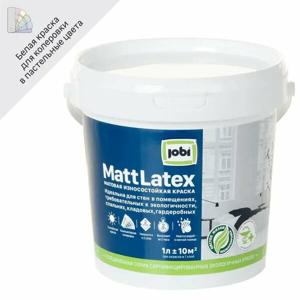 фото Краска латексная для стен и потолков Jobi Mattlatex матовая база А 1 л
