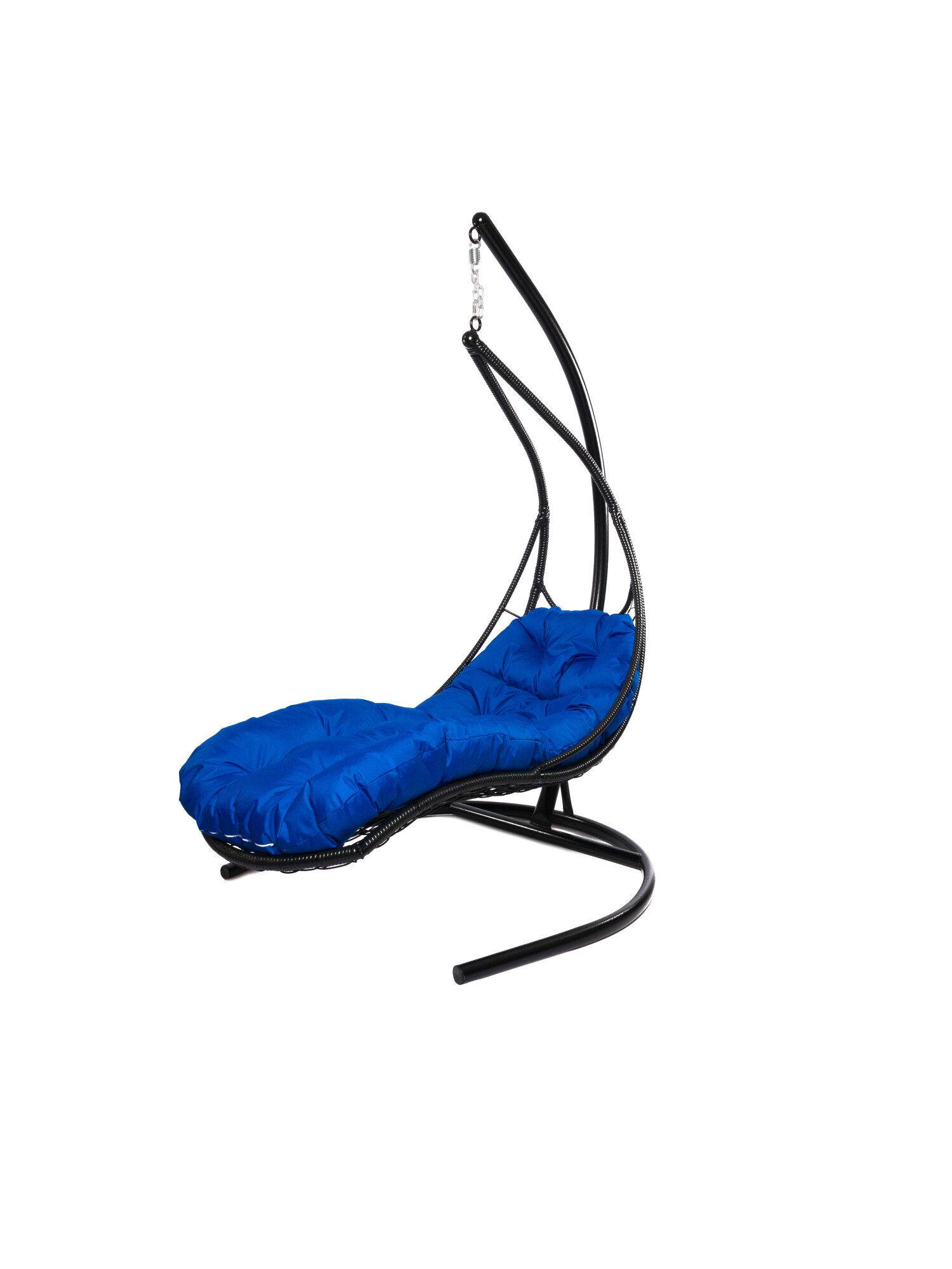 Подвесное кресло M-group лежачее с ротангом черное синяя подушка