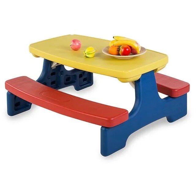 Стол детский садовый с лавочками UNIX Kids Garden Yellow 107х100х51 см _ детская мебель для дачи _ для улицы