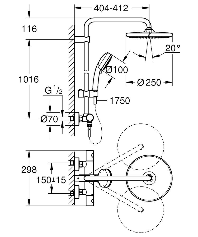 Душевая стойка GROHE Tempesta Cosmopolitan System 250 26670000 хром