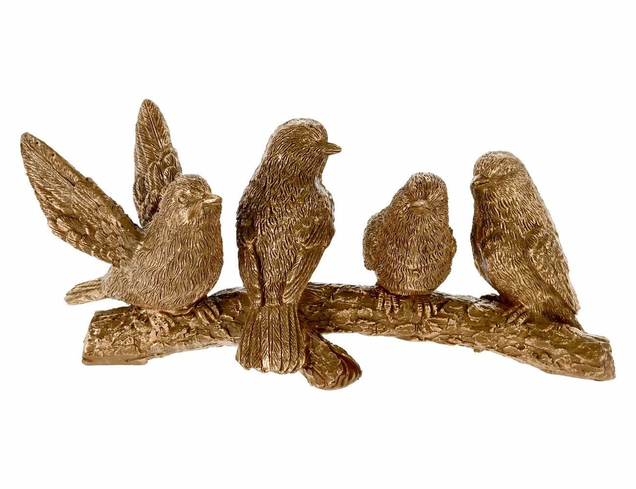 Декоративная композиция птички принтанюр, полистоун, золотая, 16 см, Koopman International