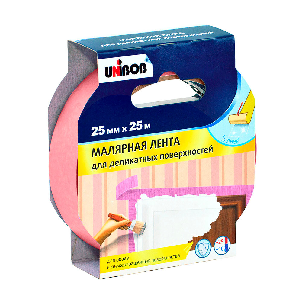 Клейкая лента малярная UNIBOB 78702 / 87251 матовая 25 мм x 25 м54 шт прозрачная основа