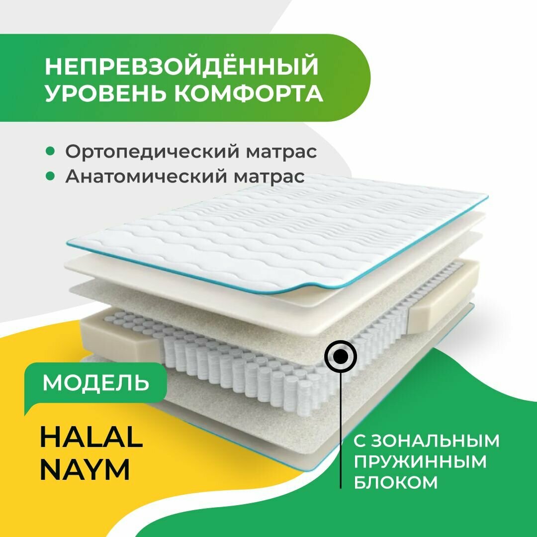 Матрас Мир Матрасов, Halal Naym 140х200, двусторонний с одинаковой жесткостью, пенополиуретан