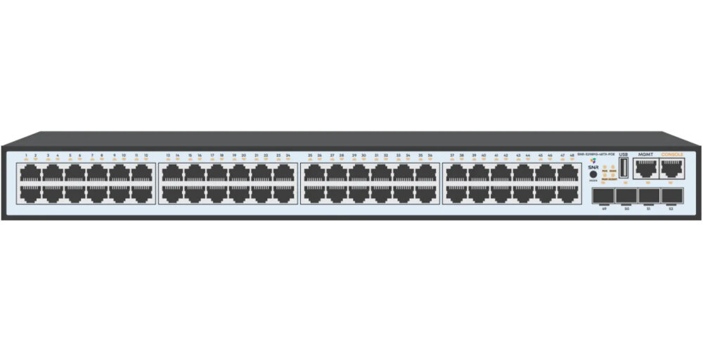 Управляемый PoE коммутатор уровня 2, 48 портов 10/100/1000Base-T с поддержкой PoE, 4 порта 1/10G SFP+, PoE 740 Ватт