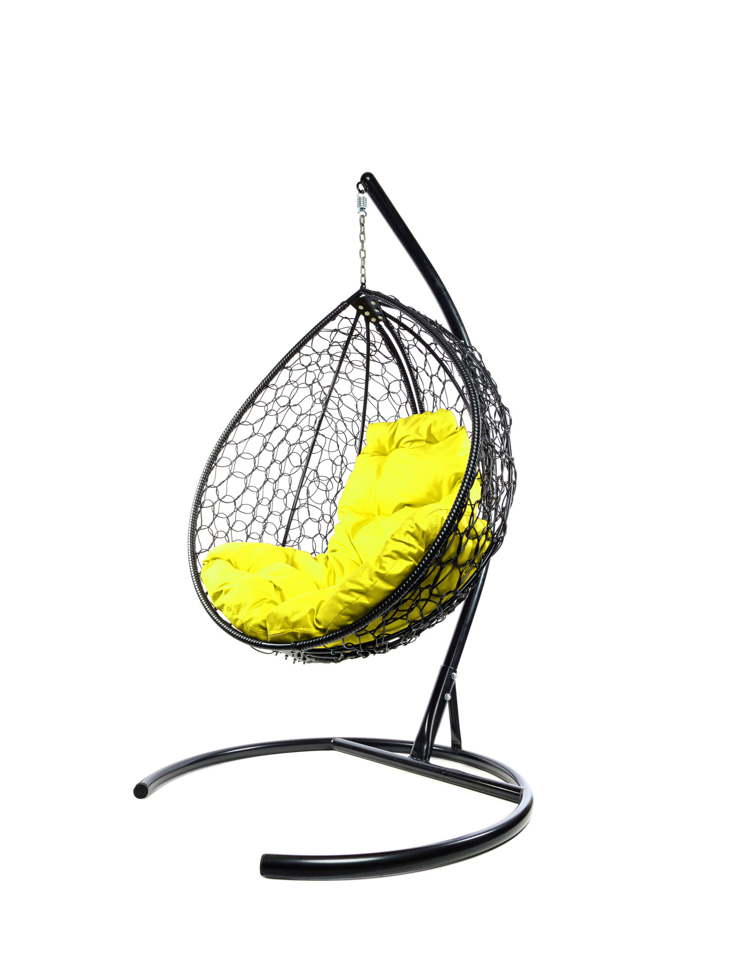 фото Подвесное кресло M-group капля складной, с ротангом чёрное жёлтая подушка