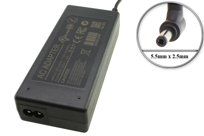 Адаптер (блок) питания 32V, 3A, 100W, 5.5mm x 2.5mm (AC320300C55), для звукового усилителя, лампы подсветки, фотобокса и др. устройств