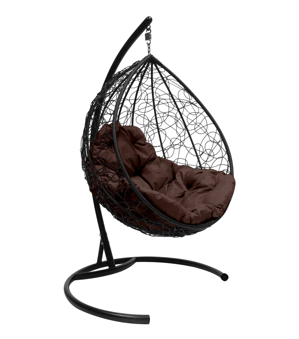 Подвесное кресло M-group капля с ротангом чёрное коричневая подушка