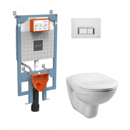 фото Комплект подвесной унитаз VitrA Normus, система инсталляции VitrA V8, кнопка Loop R глянцевый хром, сиденье микролифт