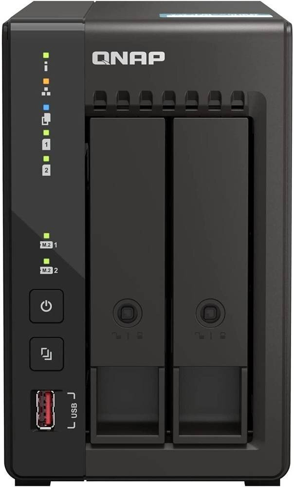 SMB QNAP TS-253E-8G NAS 2-tray w/o HDD. 2xHDMI-port. 4-core Celeron J6412 2-2.6 GHz 8GB DDR 2x2.5Gb LAN 2 x M.2 2280 PCIe Gen 3 x2 2x USB 3.2 Ge