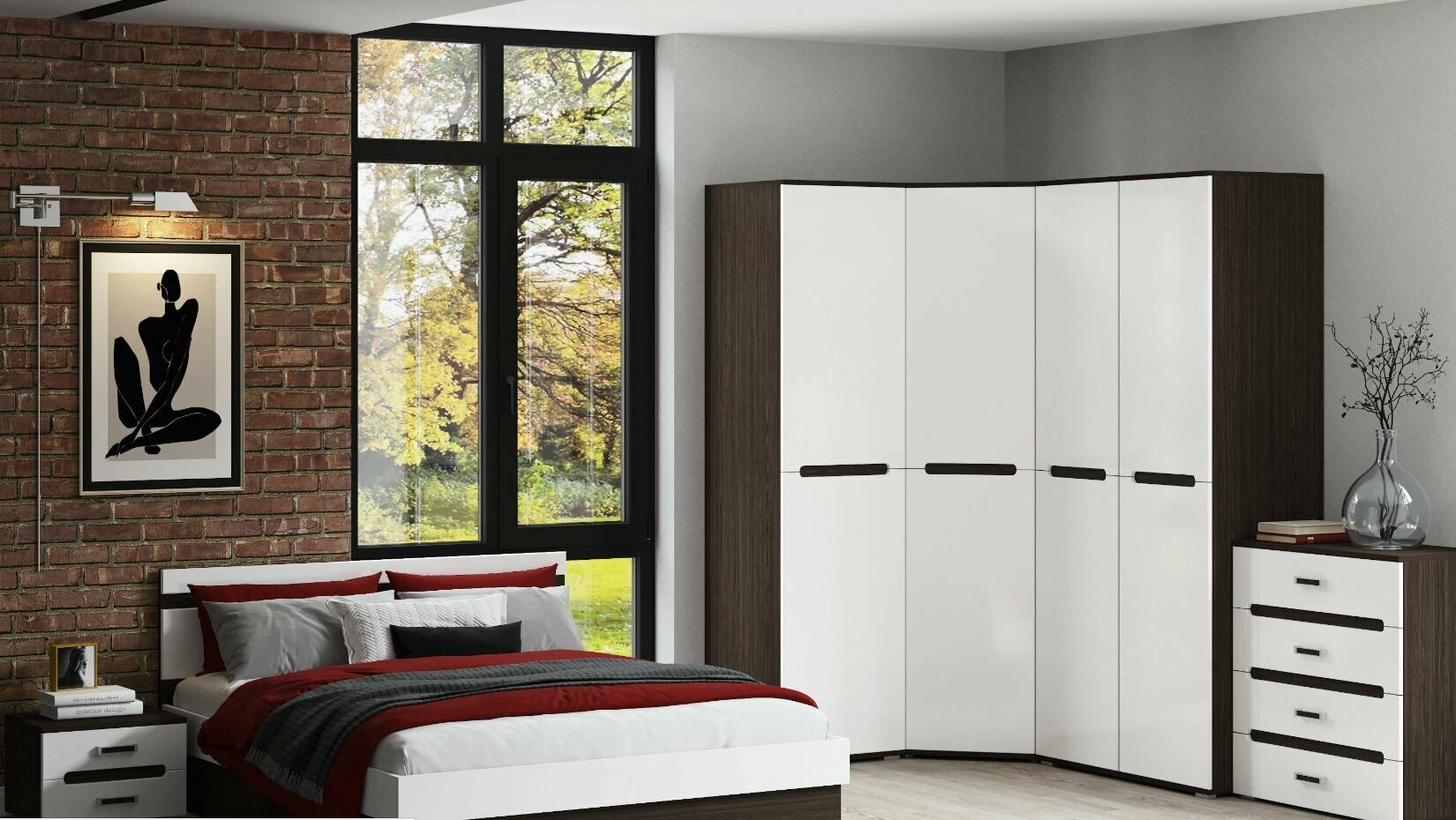 Комплект мебели для спальни Карина-9 МДФ (композиция 2) Белый глянец/Венге