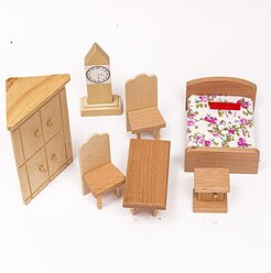 Набор деревянной мебели для кукольного домика 7 предметов