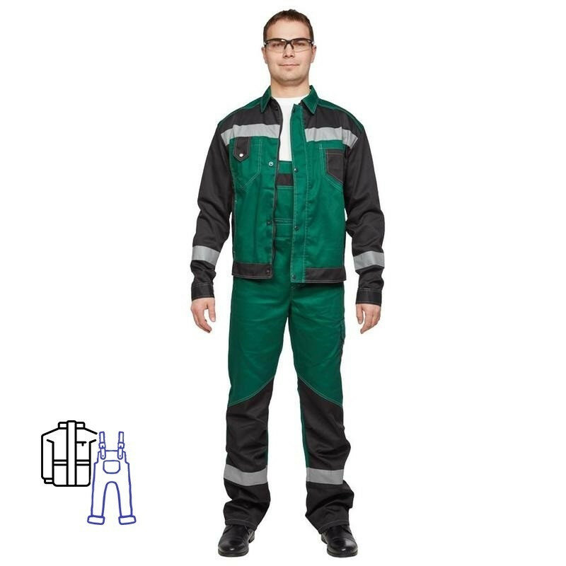 Рабочий костюм муж размер 52-54 рост 182 - 188 модель Л21-КПЗ цвет зеленый/черный