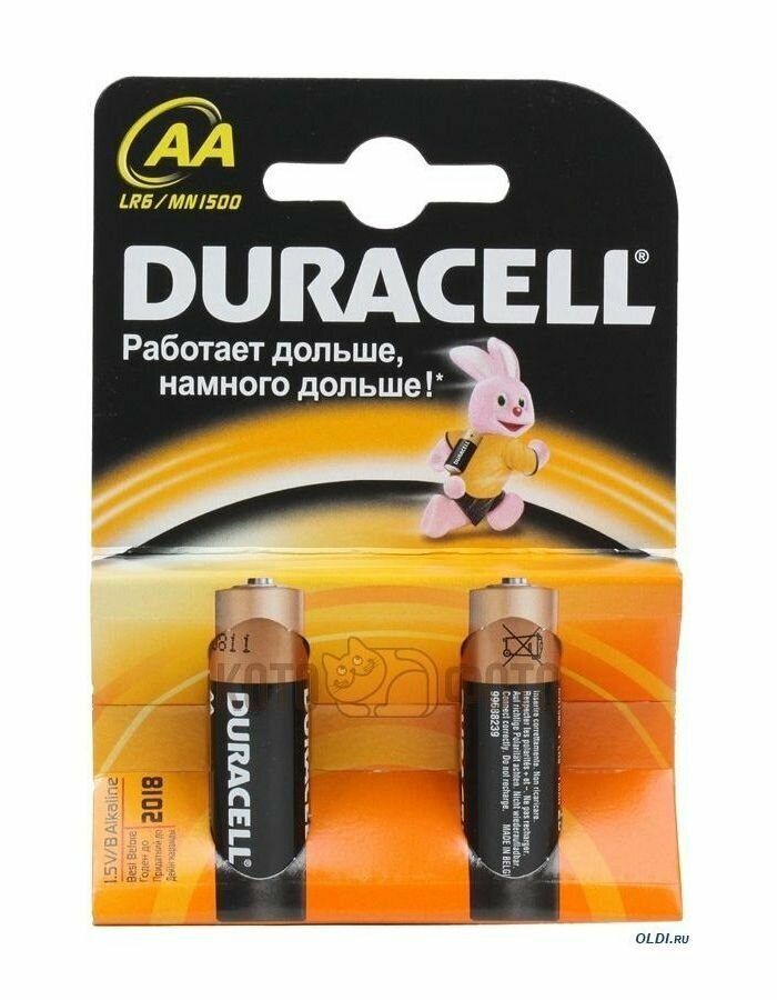 Батарейка алкалиновая Duracell Basic AA LR6-2BL 1.5В блистер 2 шт.