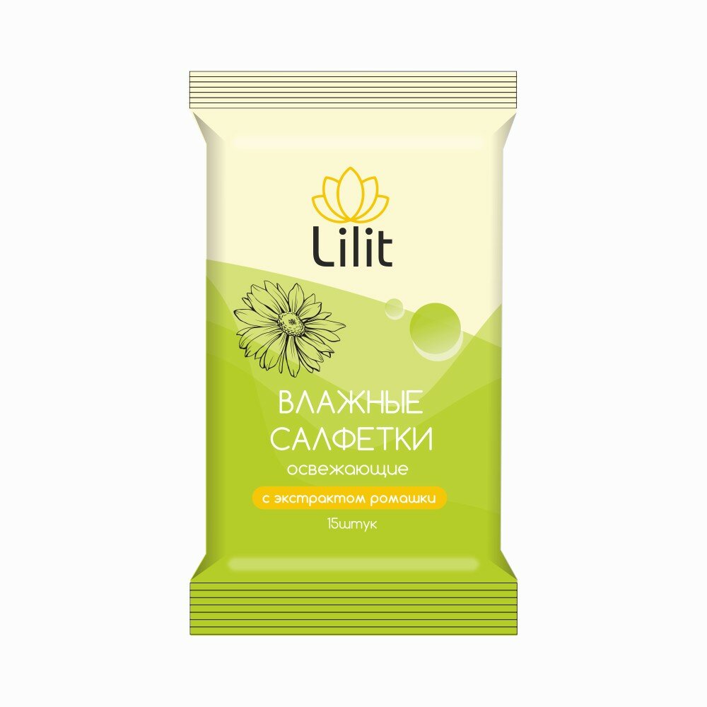Салфетки влажные Lilit Для любимой семьи, ромашка, освежающие, 15шт